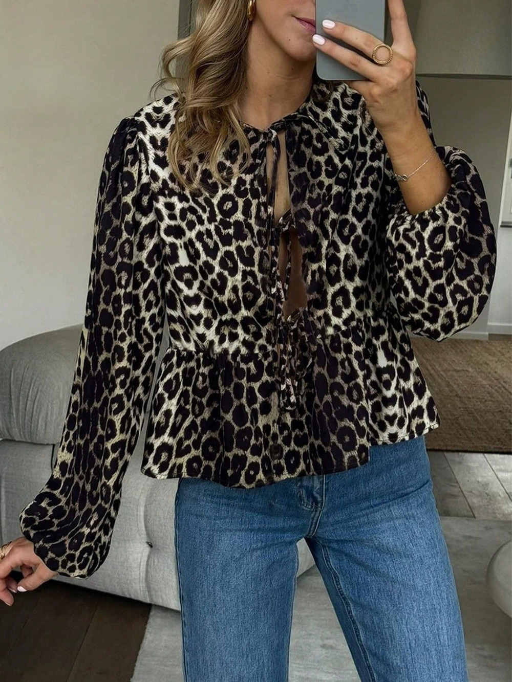 ZARA Womens Leopard Print Long Sleeve Loose Shirt Cardigan Fall Fashion